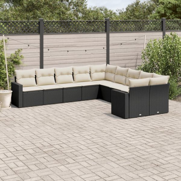 Set Divani Da Giardino 10pz Con Cuscini In Polyrattan Nero