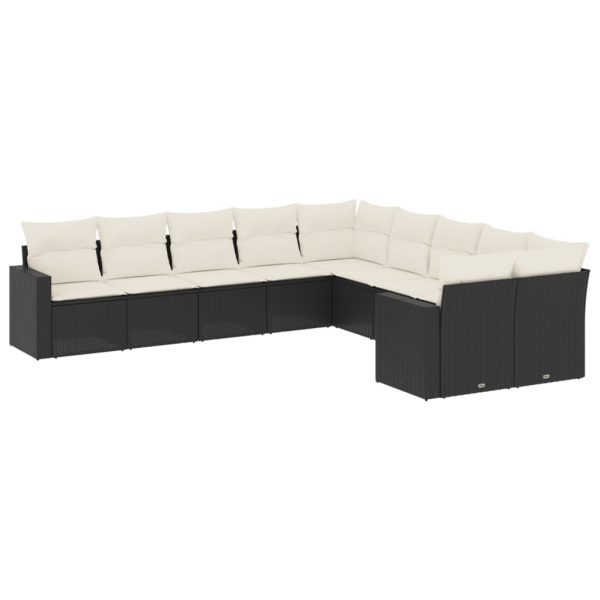 Set Divani Da Giardino 10pz Con Cuscini In Polyrattan Nero - Image 2