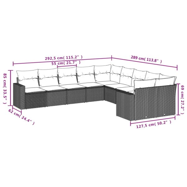 Set Divani Da Giardino 10pz Con Cuscini In Polyrattan Nero - Image 3