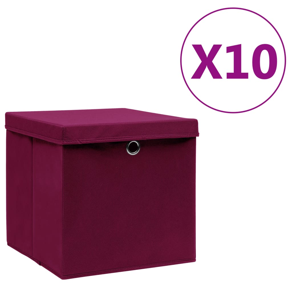 Contenitori Con Coperchi 10 Pz 28x28x28 Cm Rosso Scuro
