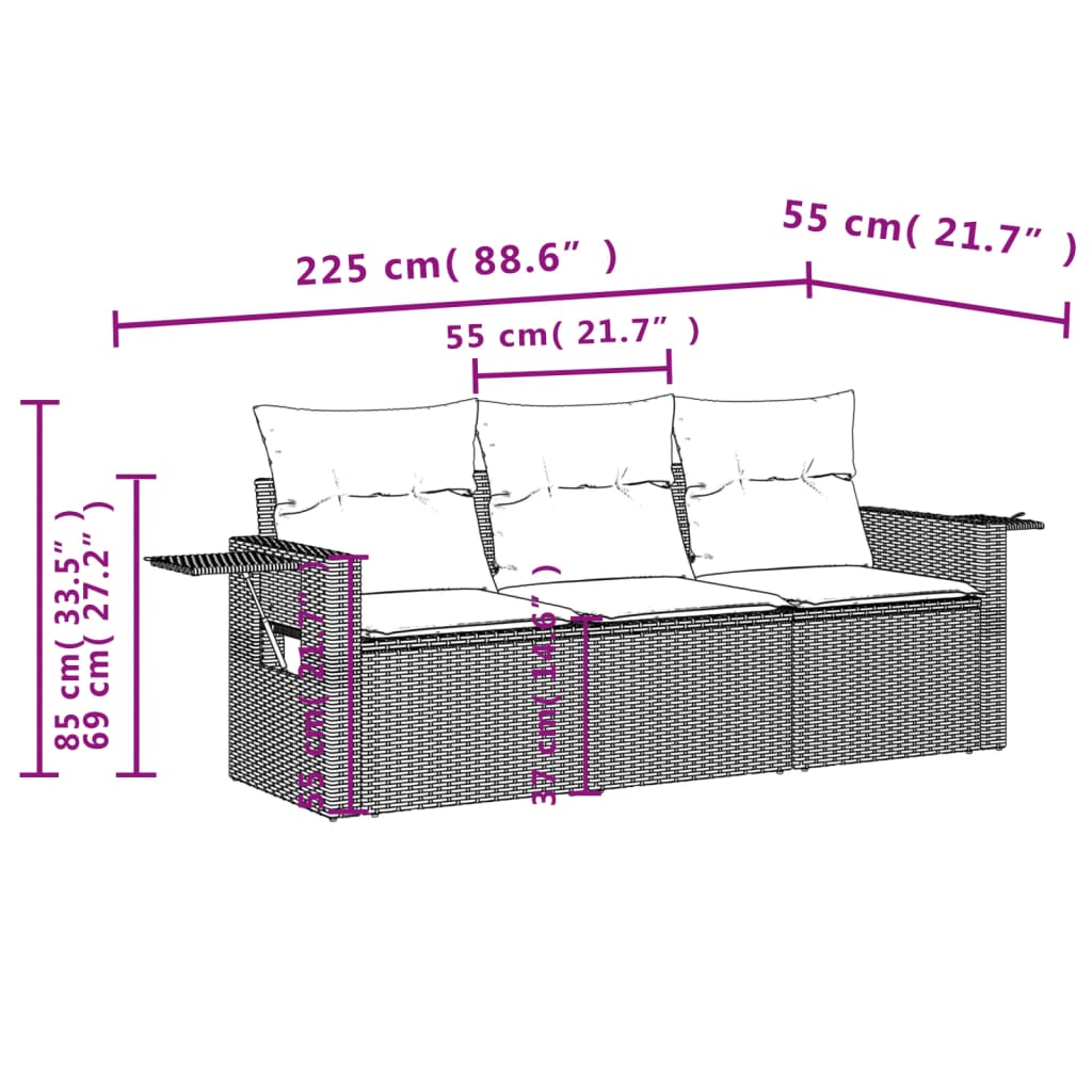 Set Divano Da Giardino 3 Pz Con Cuscini Beige In Polyrattan - Image 3