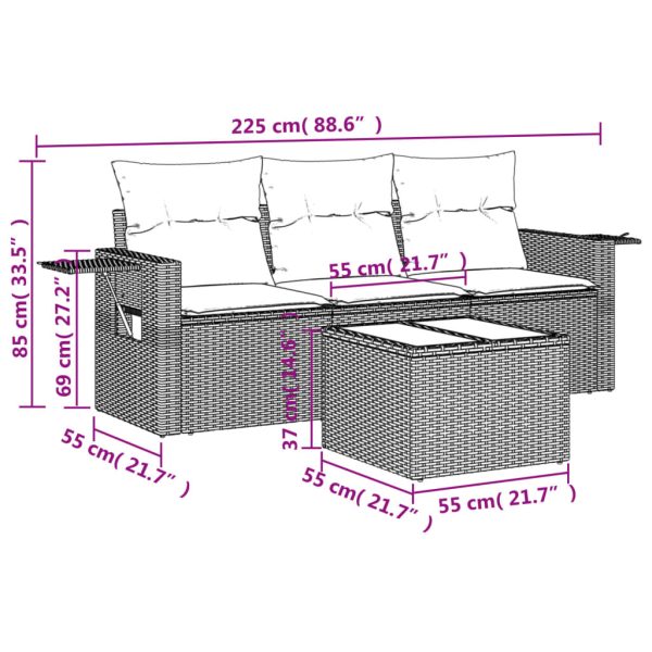 Set Divano Da Giardino 4 Pz Con Cuscini Marrone In Polyrattan - Image 3