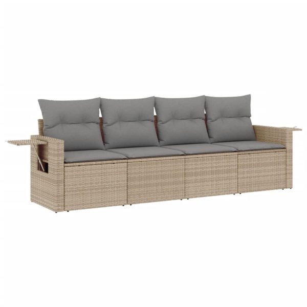 Set Divano Da Giardino 4 Pz Con Cuscini Beige In Polyrattan - Image 2