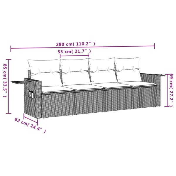 Set Divano Da Giardino 4 Pz Con Cuscini Beige In Polyrattan - Image 3