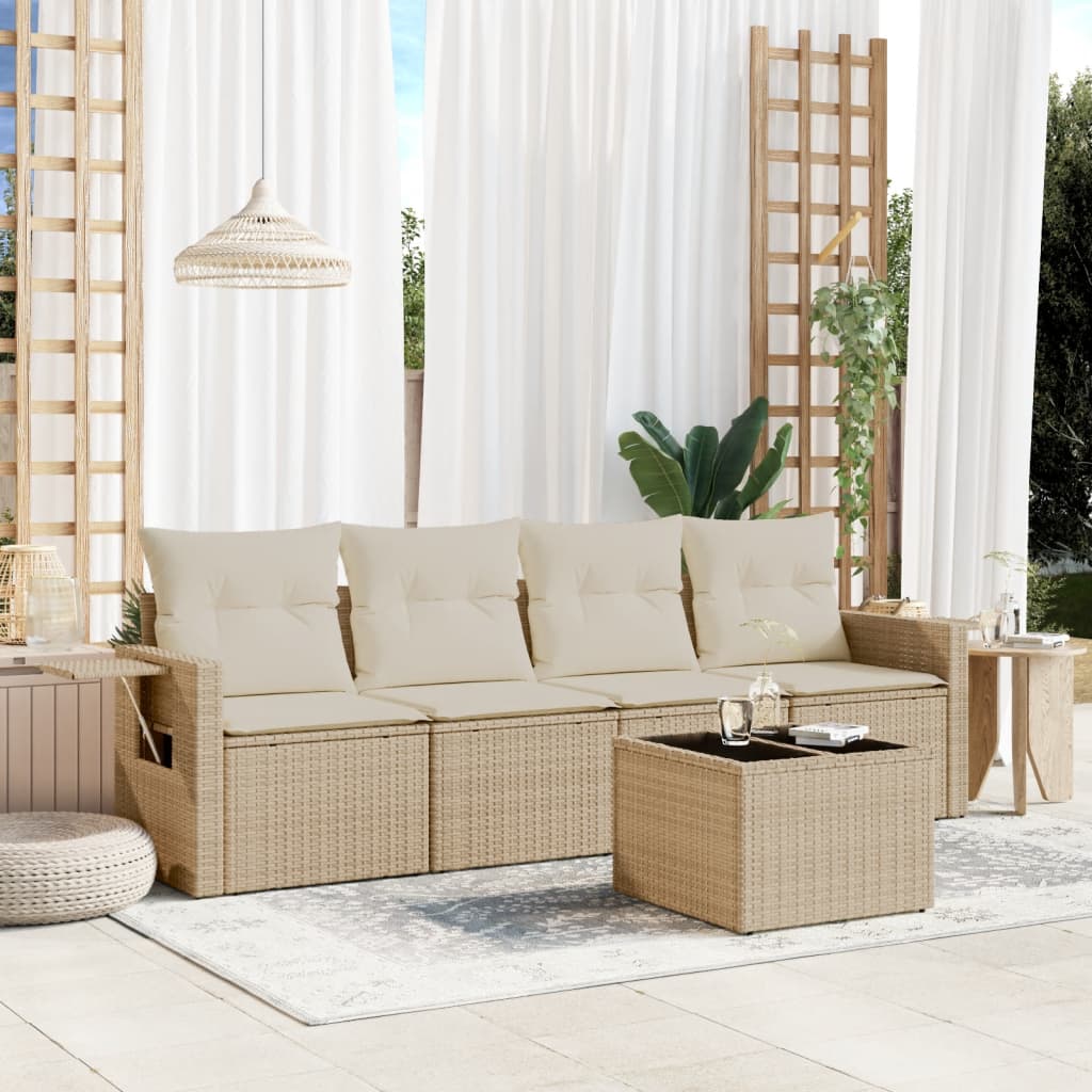Set Divano Da Giardino 5 Pz Con Cuscini Beige In Polyrattan