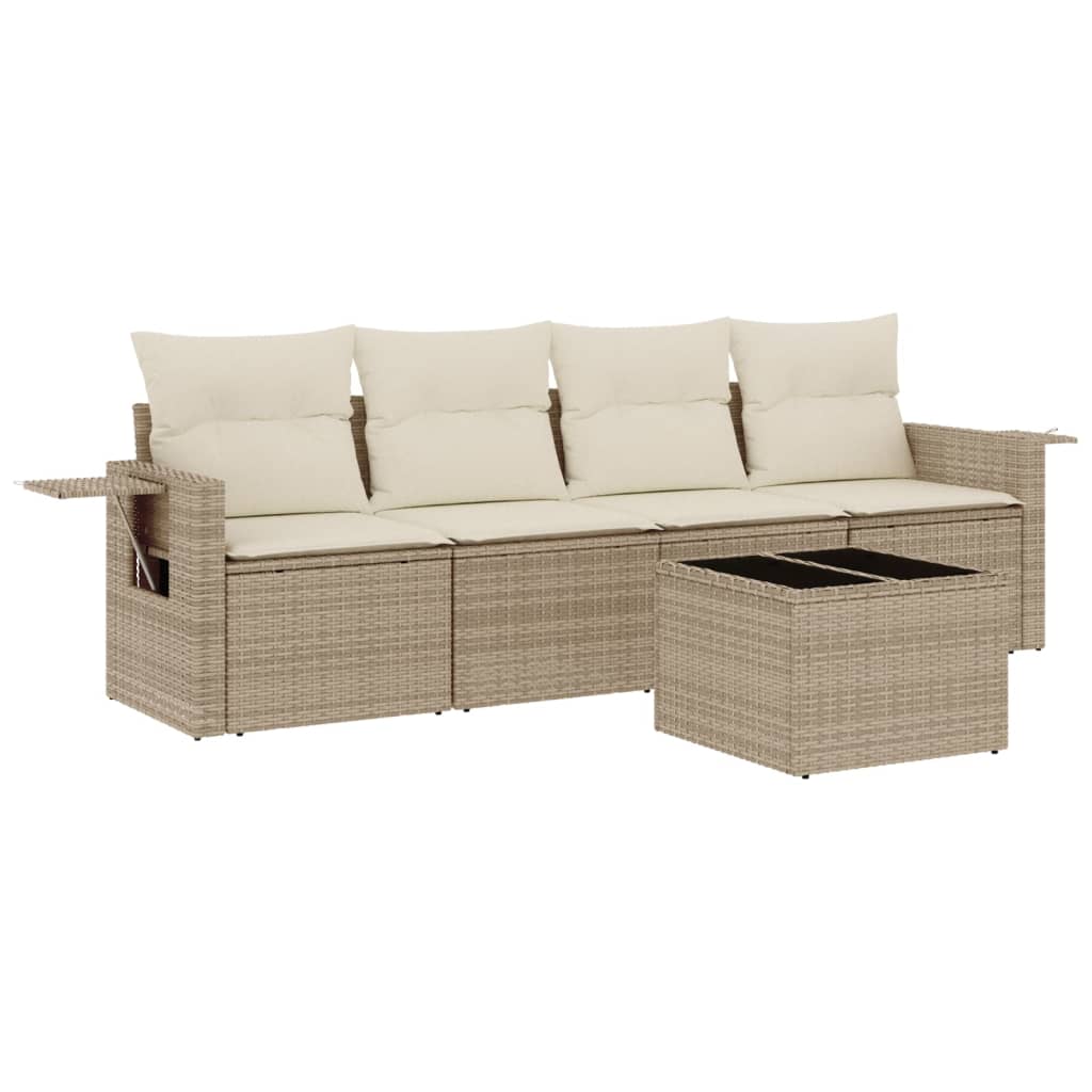 Set Divano Da Giardino 5 Pz Con Cuscini Beige In Polyrattan - Image 2