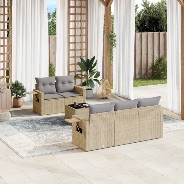 Set Divano Da Giardino 6 Pz Con Cuscini Beige In Polyrattan
