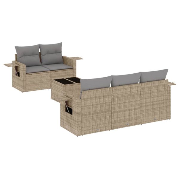 Set Divano Da Giardino 6 Pz Con Cuscini Beige In Polyrattan - Image 2