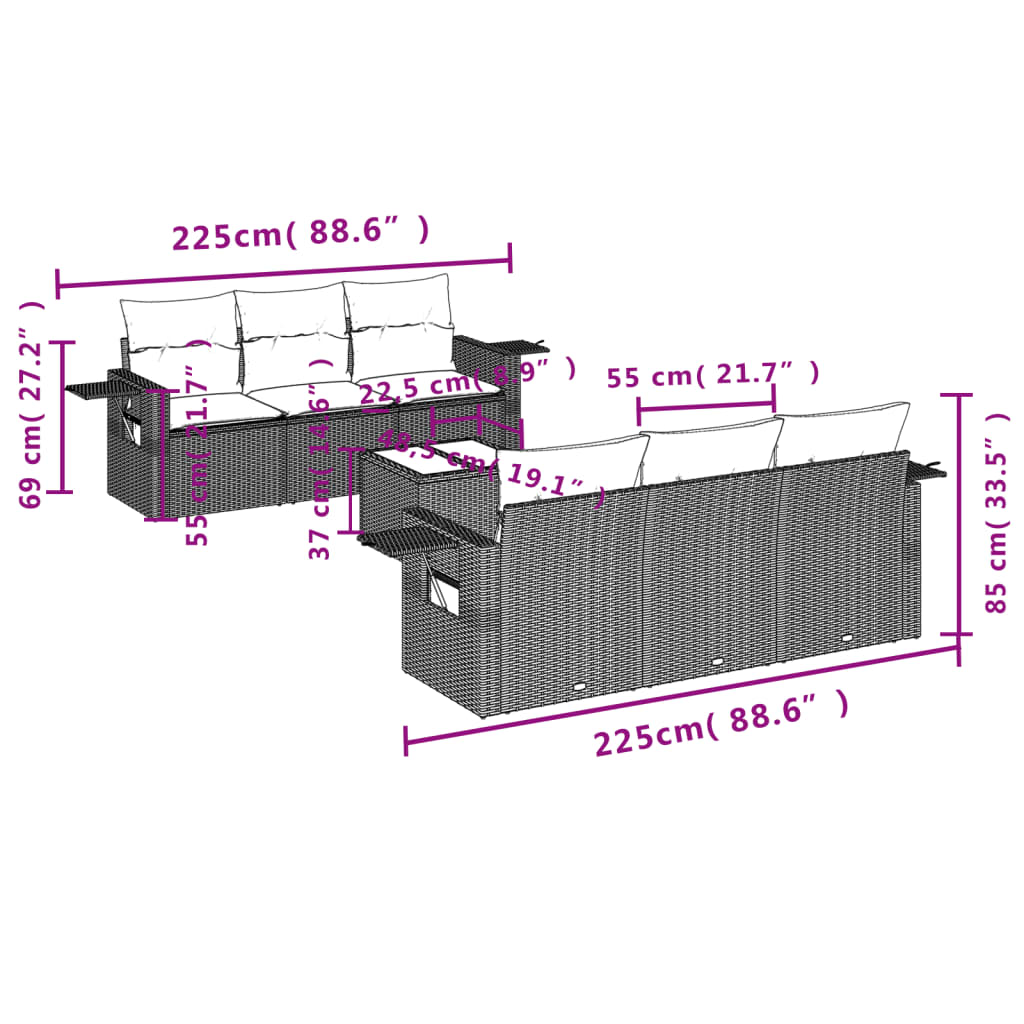 Set Divani Da Giardino Con Cuscini 7pz Nero Polyrattan - Image 3