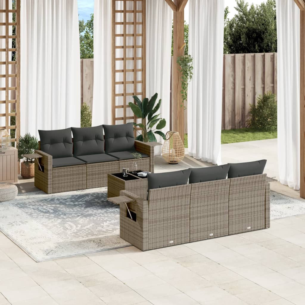 Set Divani Da Giardino 7 Pz Con Cuscini Grigio In Polyrattan