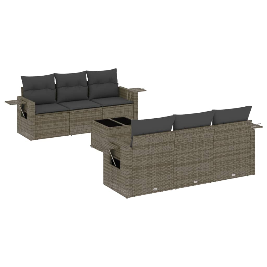 Set Divani Da Giardino 7 Pz Con Cuscini Grigio In Polyrattan - Image 2