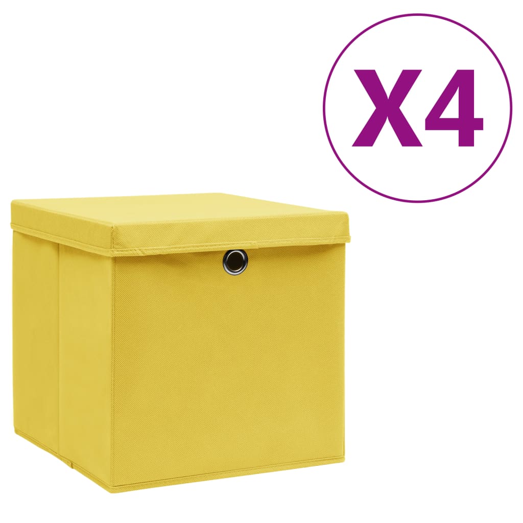 Contenitori Con Coperchi 4 Pz 28x28x28 Cm Giallo