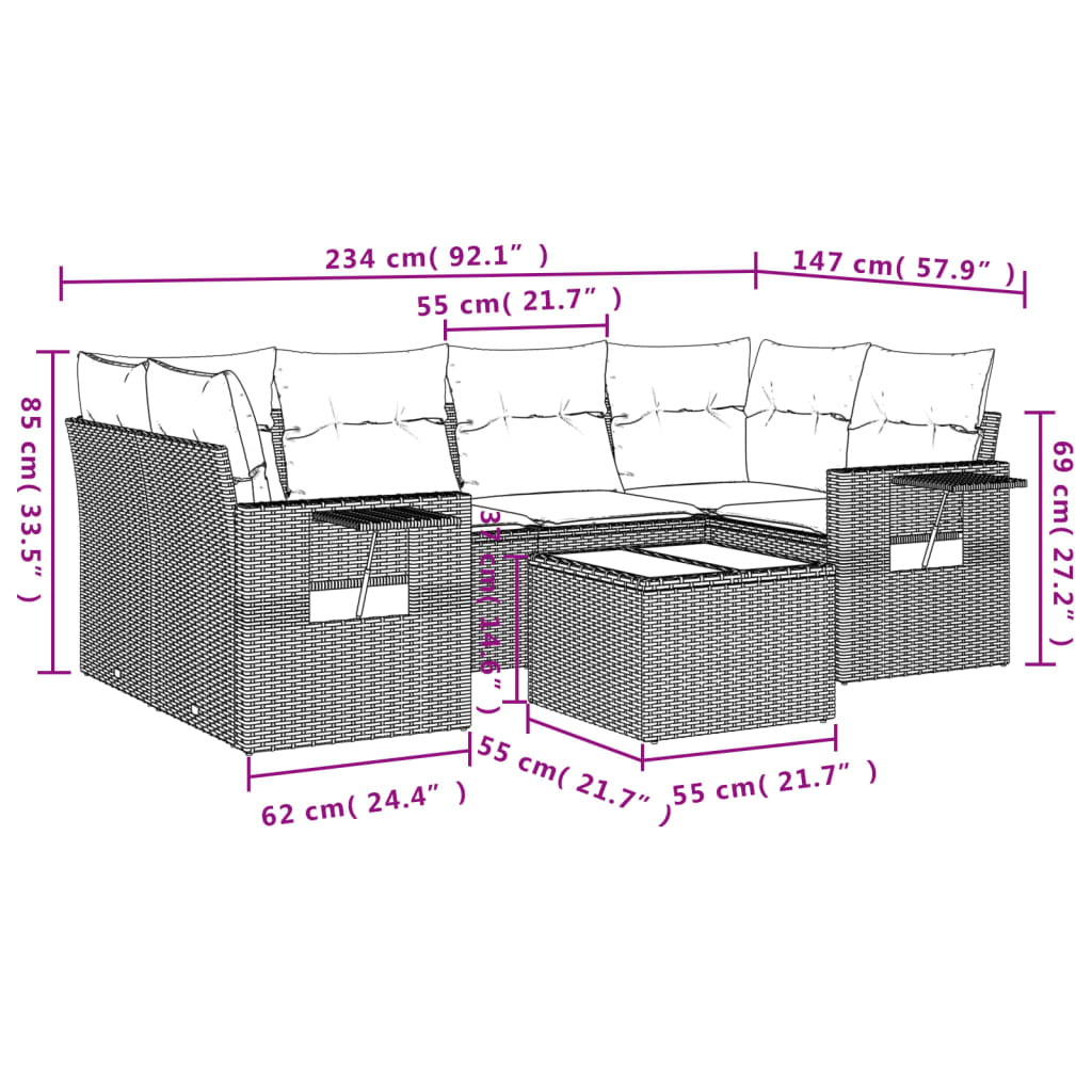 Set Divani Da Giardino Con Cuscini 7pz Nero Polyrattan - Image 3