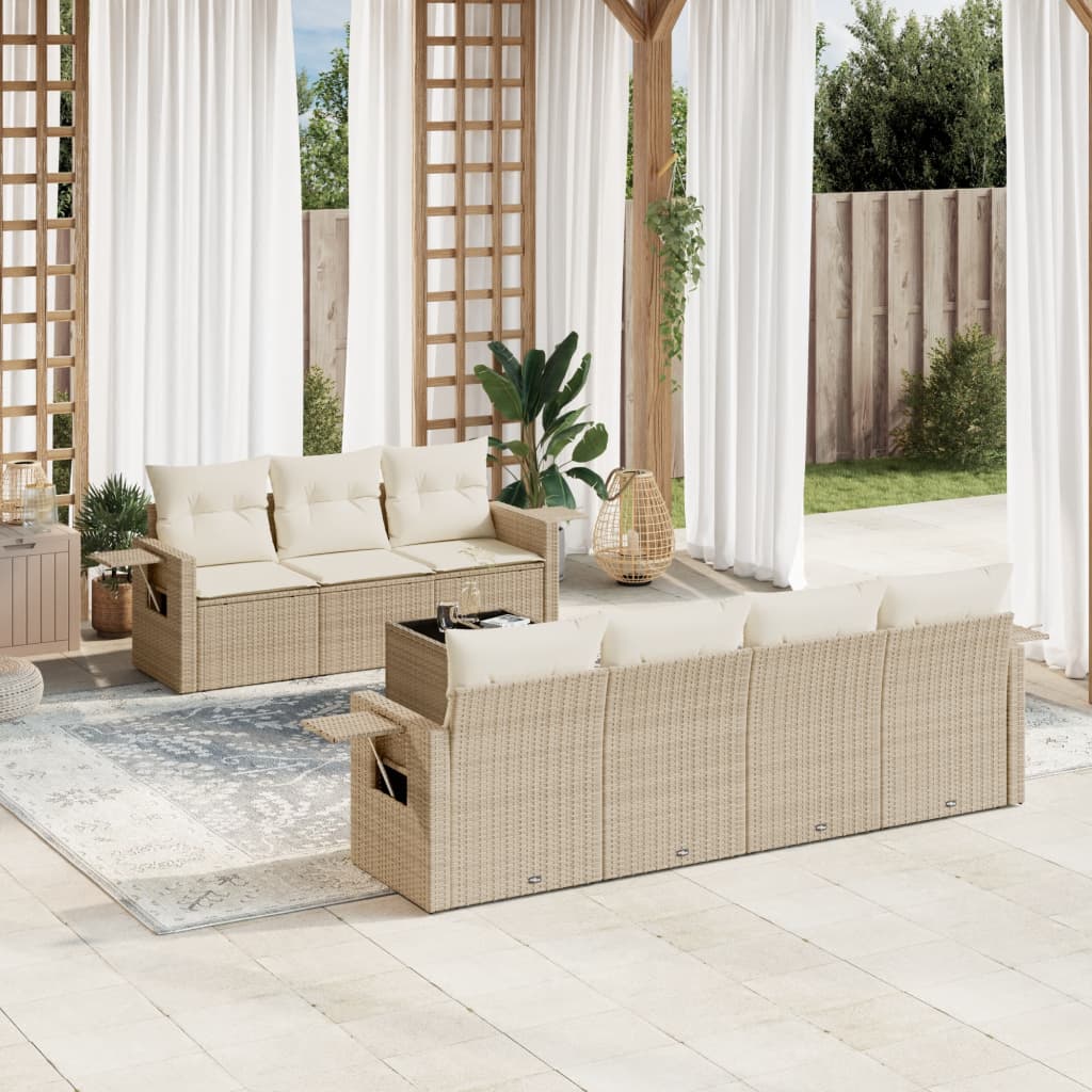 Set Divano Da Giardino 8 Pz Con Cuscini Beige In Polyrattan
