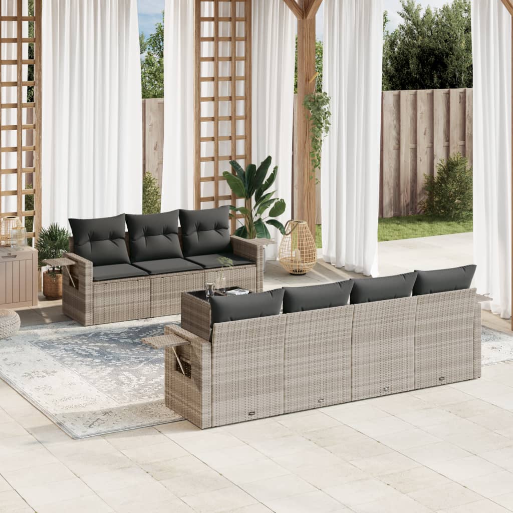 Set Divano Da Giardino 8pz Con Cuscini Grigio Chiaro Polyrattan