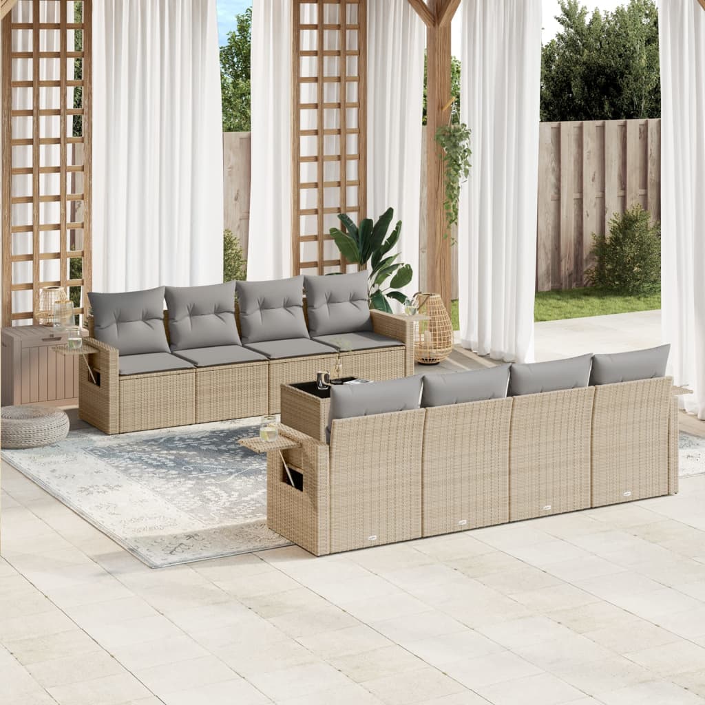 Set Divano Da Giardino 9 Pz Con Cuscini Beige In Polyrattan