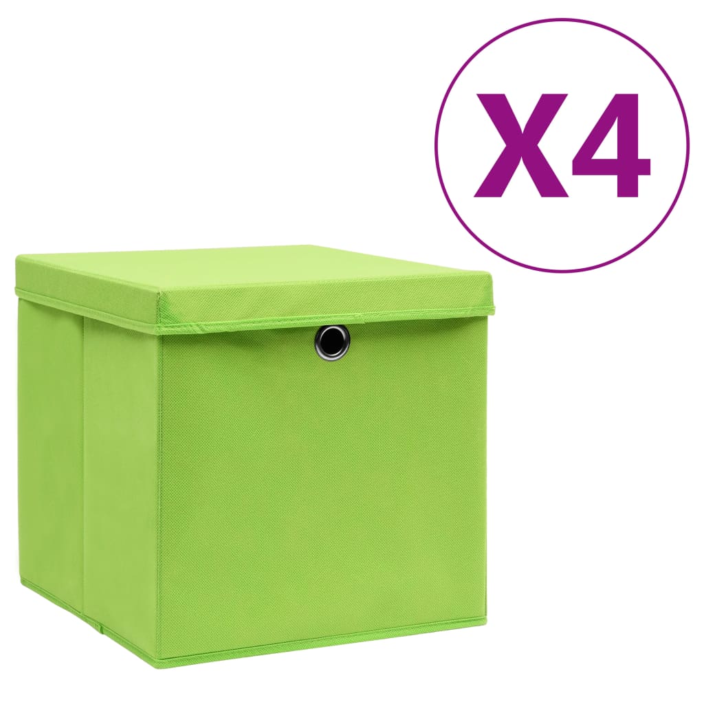Contenitori Con Coperchi 4 Pz 28x28x28 Cm Verde