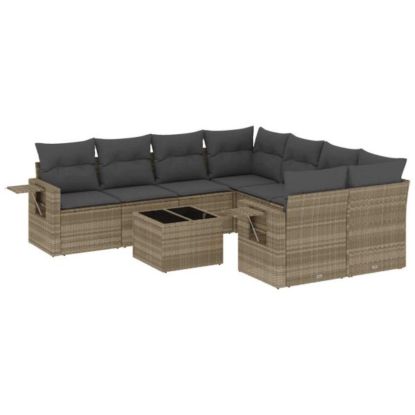 Set Divano Da Giardino 9pz Con Cuscini Grigio Chiaro Polyrattan - Image 2