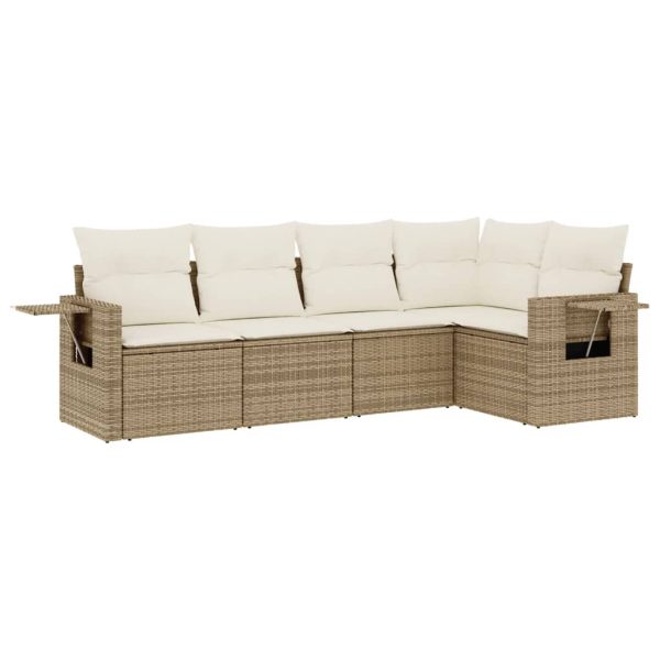 Set Divano Da Giardino 5 Pz Con Cuscini Beige In Polyrattan - Image 2