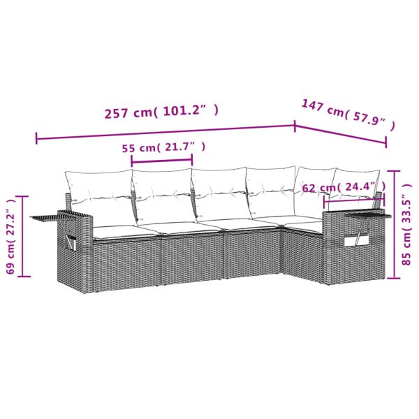 Set Divano Da Giardino 5 Pz Con Cuscini Beige In Polyrattan - Image 3