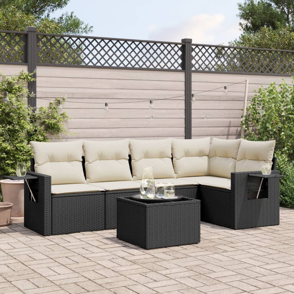 Set Divano Da Giardino 6 Pz Con Cuscini Nero In Polyrattan