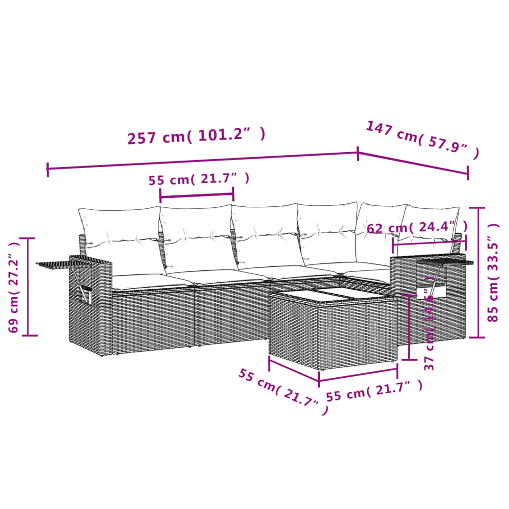 Set Divano Da Giardino 6 Pz Con Cuscini Nero In Polyrattan - Image 3