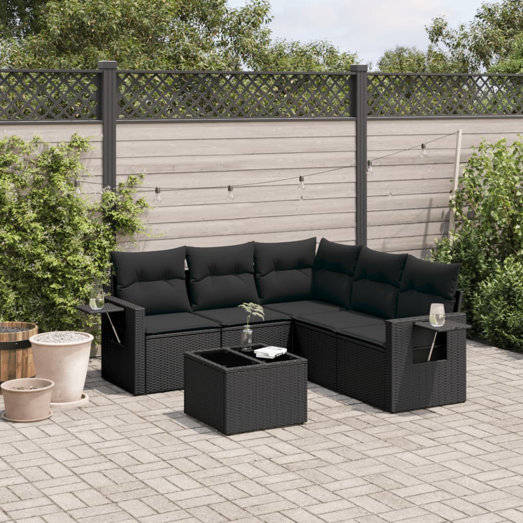 Set Divano Da Giardino 6 Pz Con Cuscini Nero In Polyrattan