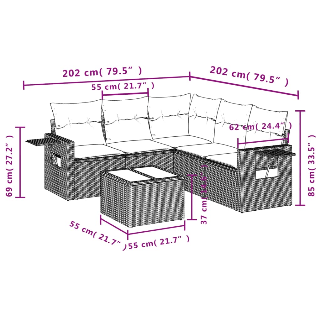 Set Divano Da Giardino 6 Pz Con Cuscini Nero In Polyrattan - Image 3