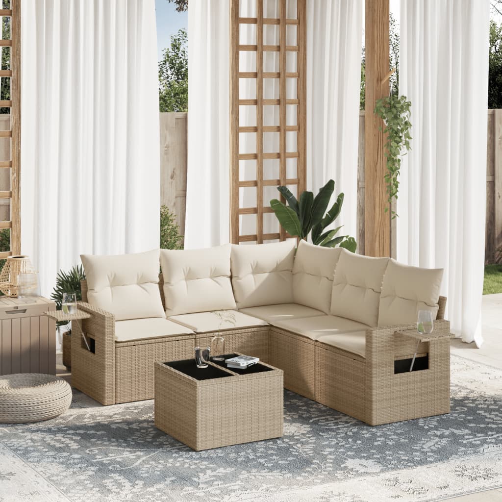 Set Divano Da Giardino 6 Pz Con Cuscini Beige In Polyrattan