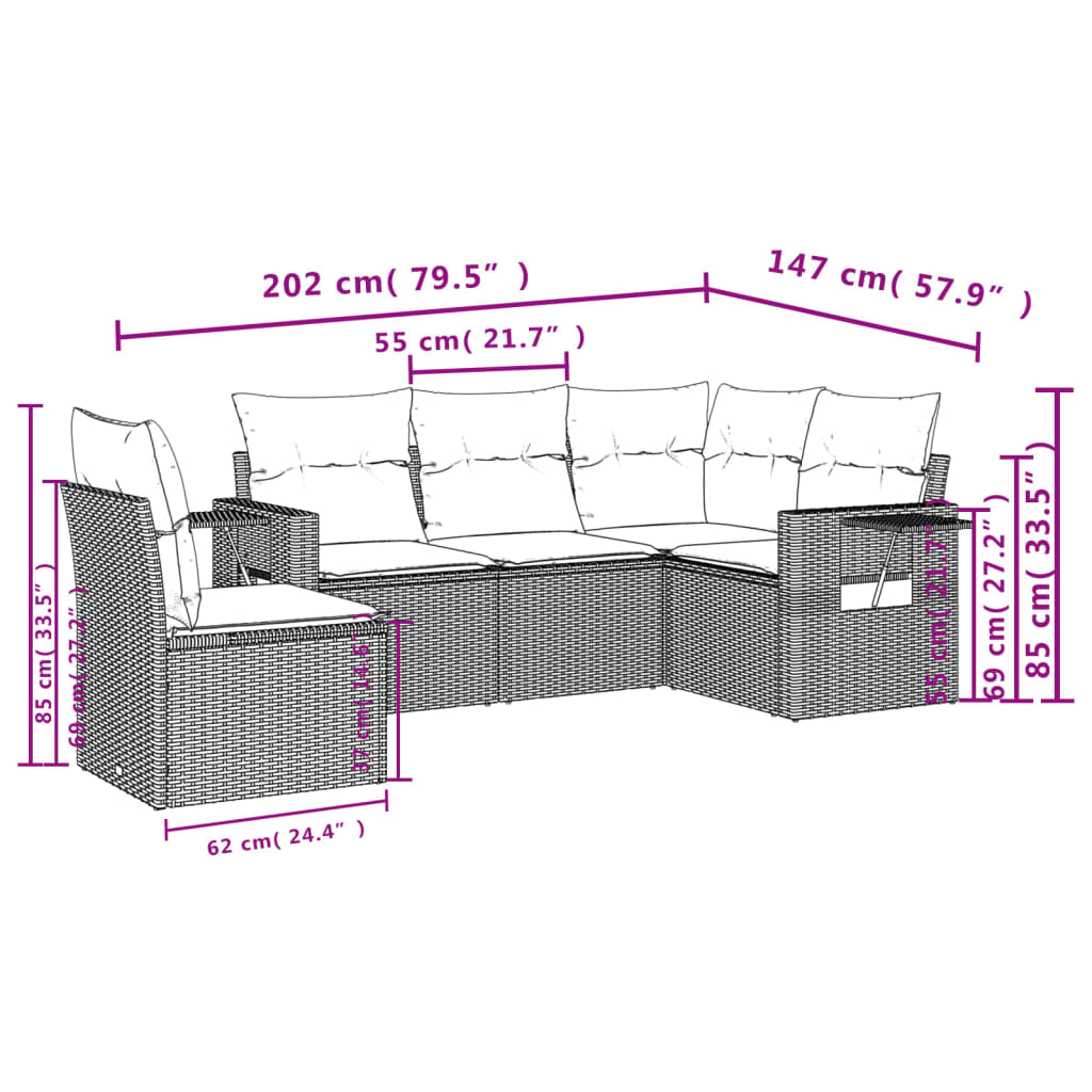 Set Divani Da Giardino 5 Pz Con Cuscini In Polyrattan Nero - Image 3
