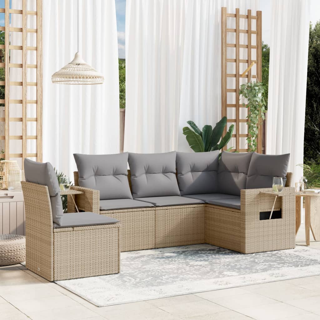 Set Divano Da Giardino 5 Pz Con Cuscini Beige In Polyrattan