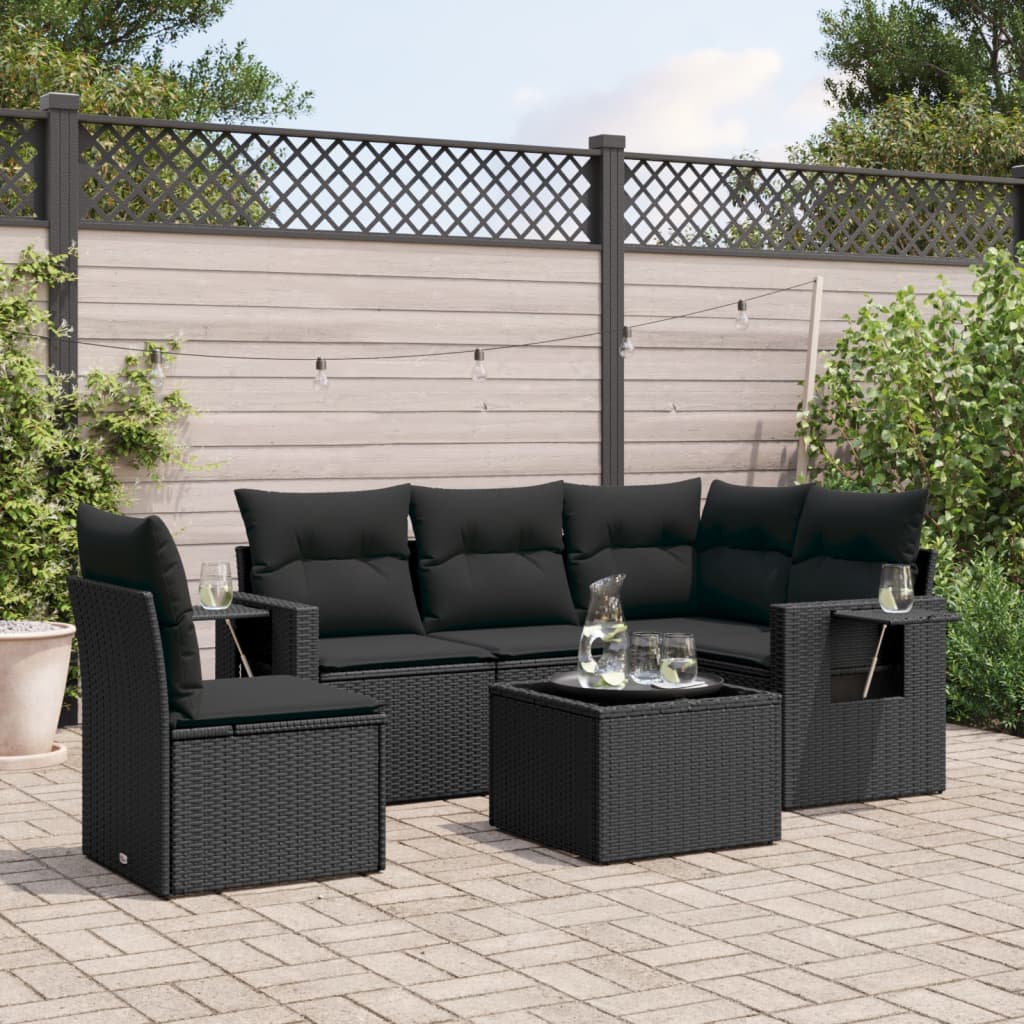Set Divano Da Giardino 6 Pz Con Cuscini Nero In Polyrattan