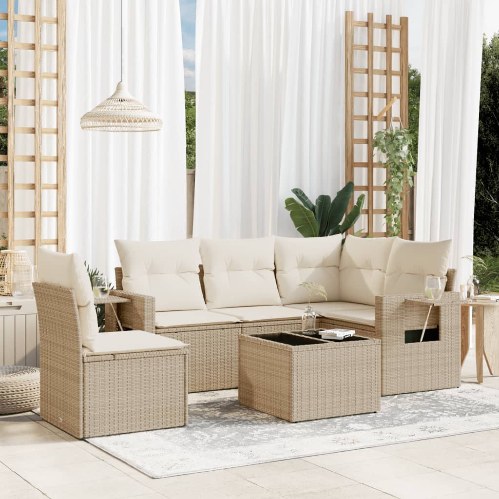 Set Divano Da Giardino 6 Pz Con Cuscini Beige In Polyrattan