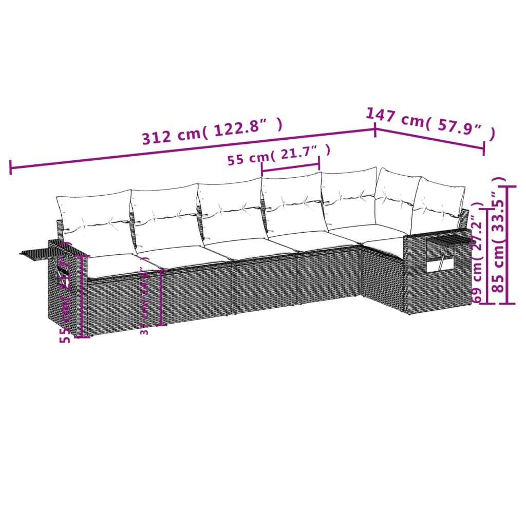 Set Divano Da Giardino 6 Pz Con Cuscini Nero In Polyrattan - Image 3