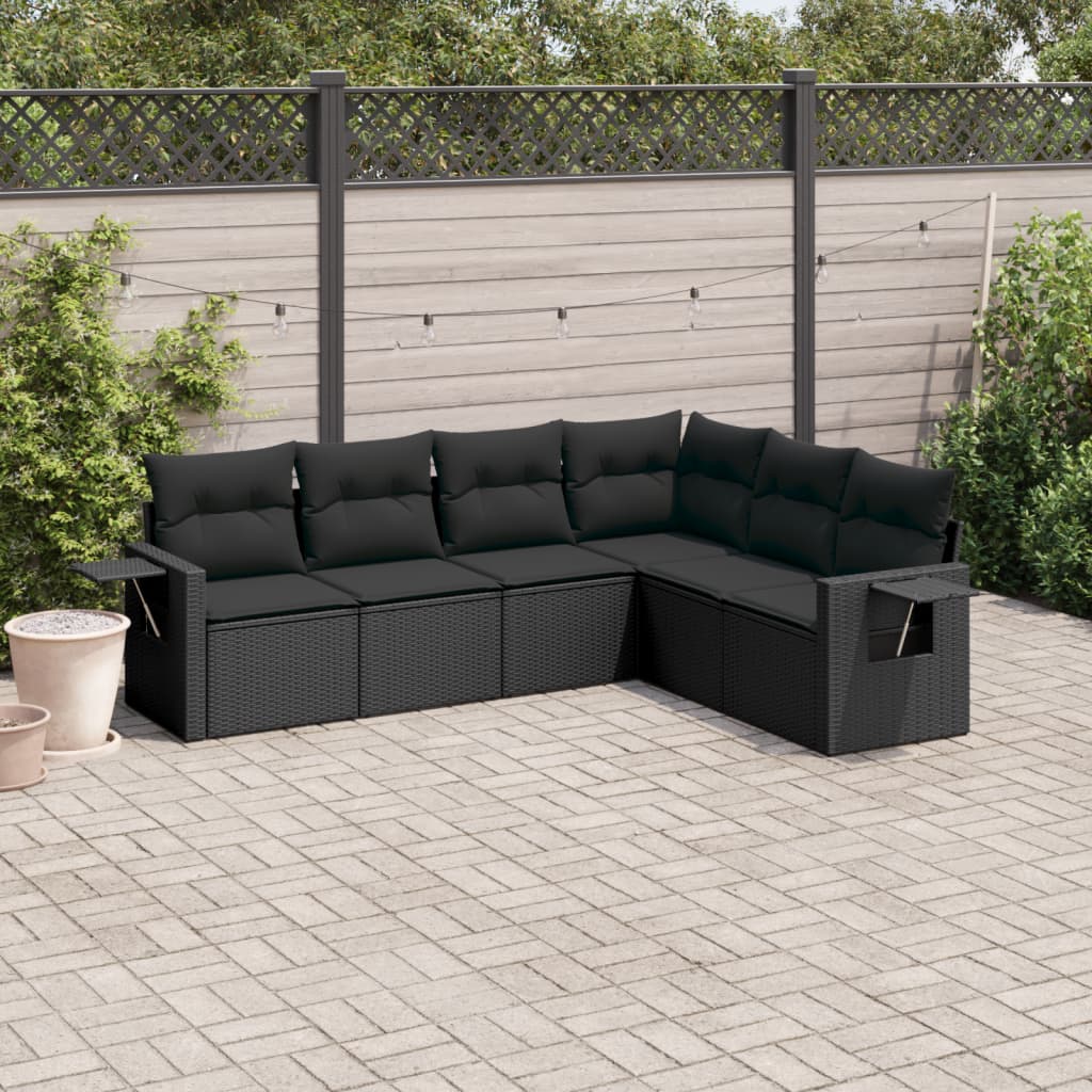 Set Divano Da Giardino 6 Pz Con Cuscini Nero In Polyrattan