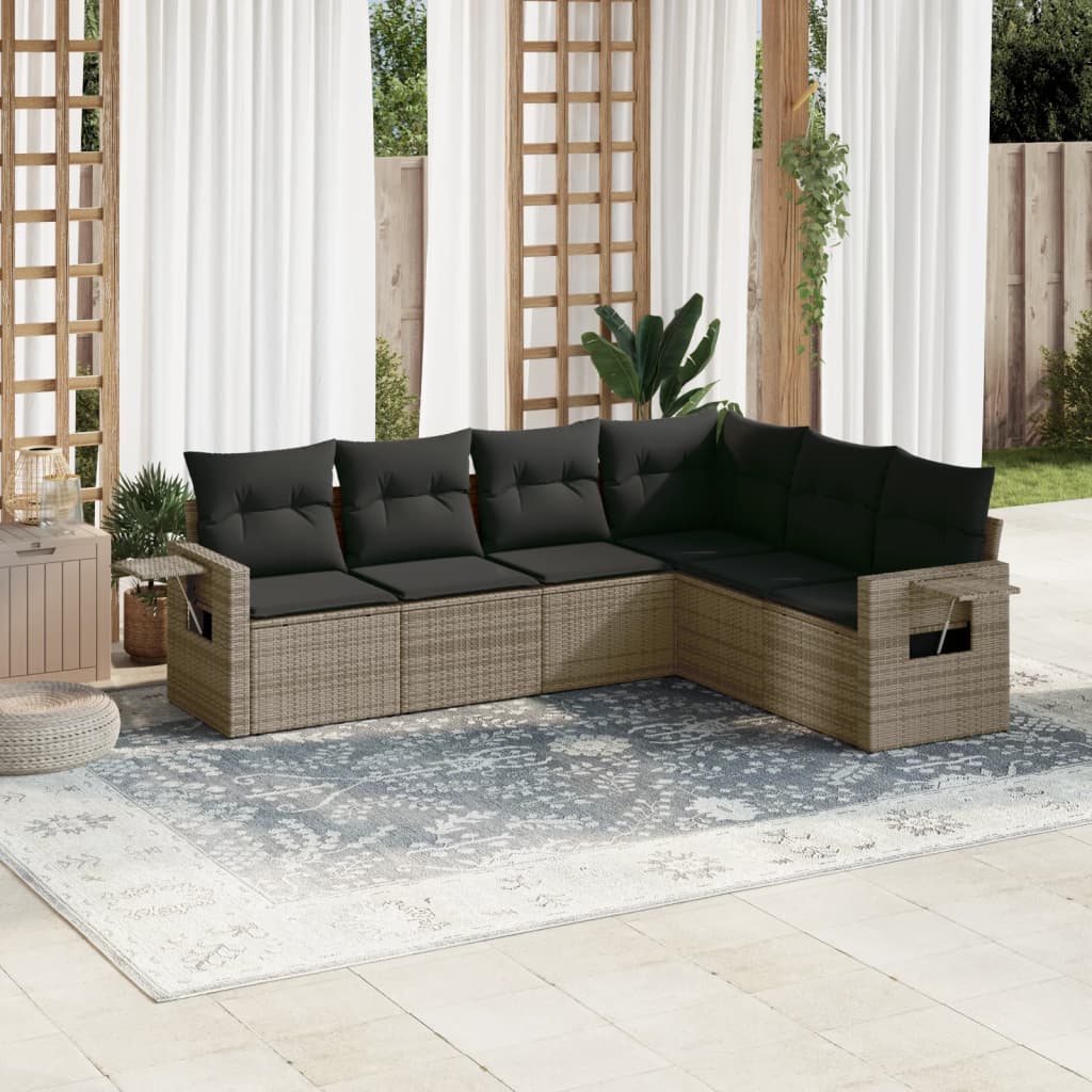 Set Divano Da Giardino 6 Pz Con Cuscini Grigio In Polyrattan