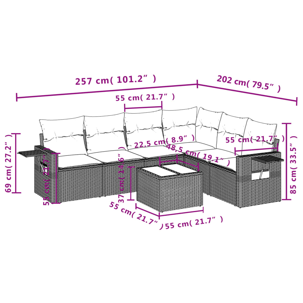 Set Divani Da Giardino Con Cuscini 7pz Nero Polyrattan - Image 3