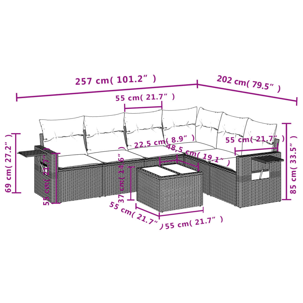 Set Divani Da Giardino Con Cuscini 7pz Nero Polyrattan - Image 3