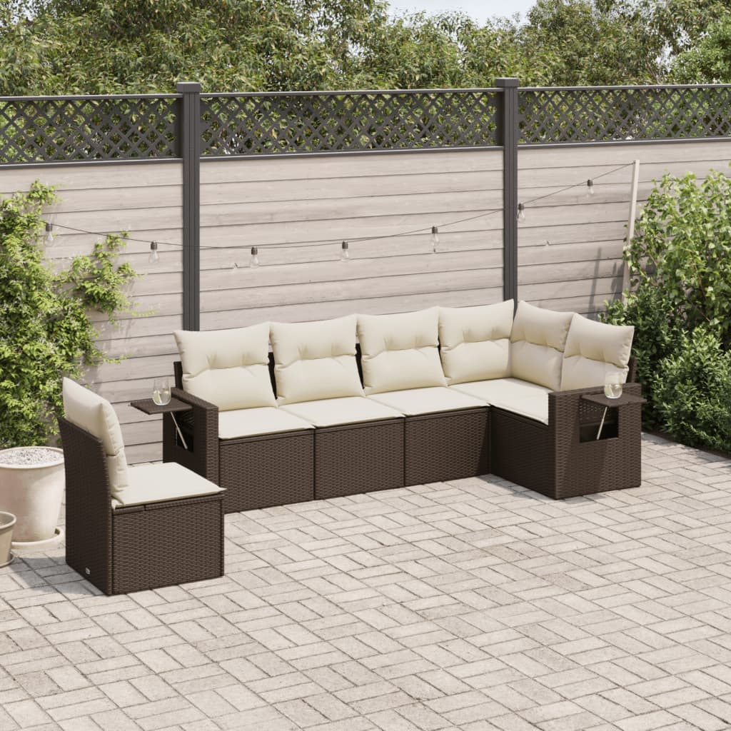 Set Divano Da Giardino 6 Pz Con Cuscini Marrone In Polyrattan