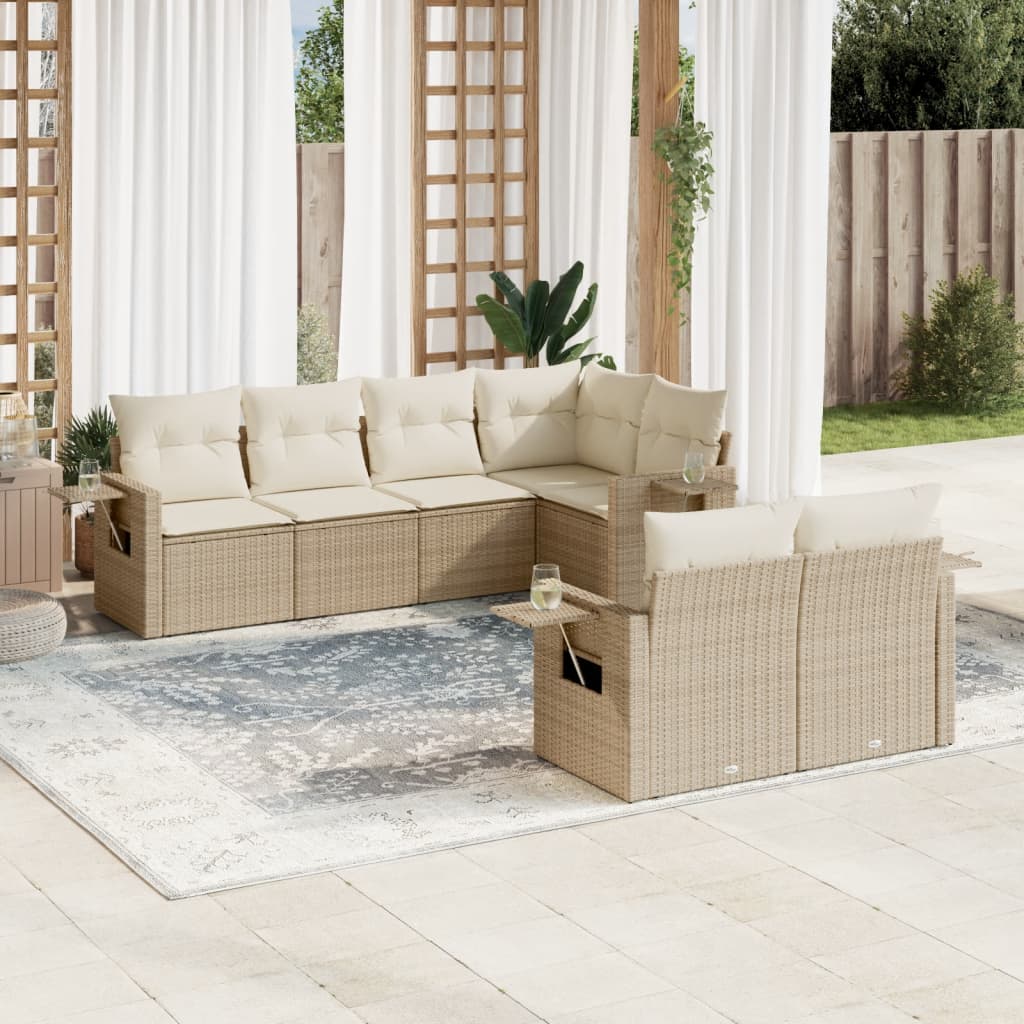 Set Divani Da Giardino 7 Pz Con Cuscini Beige In Polyrattan