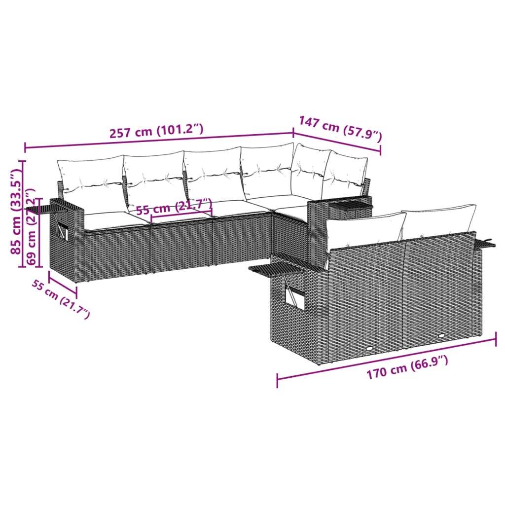 Set Divani Da Giardino 7 Pz Con Cuscini Marrone In Polyrattan - Image 3