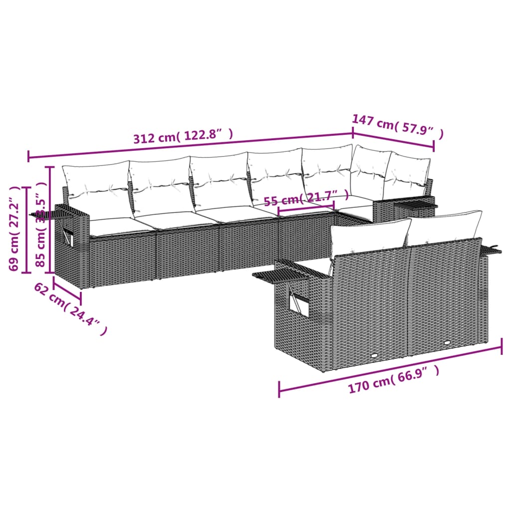 Set Divani Da Giardino Con Cuscini 8 Pz Nero In Polyrattan - Image 3
