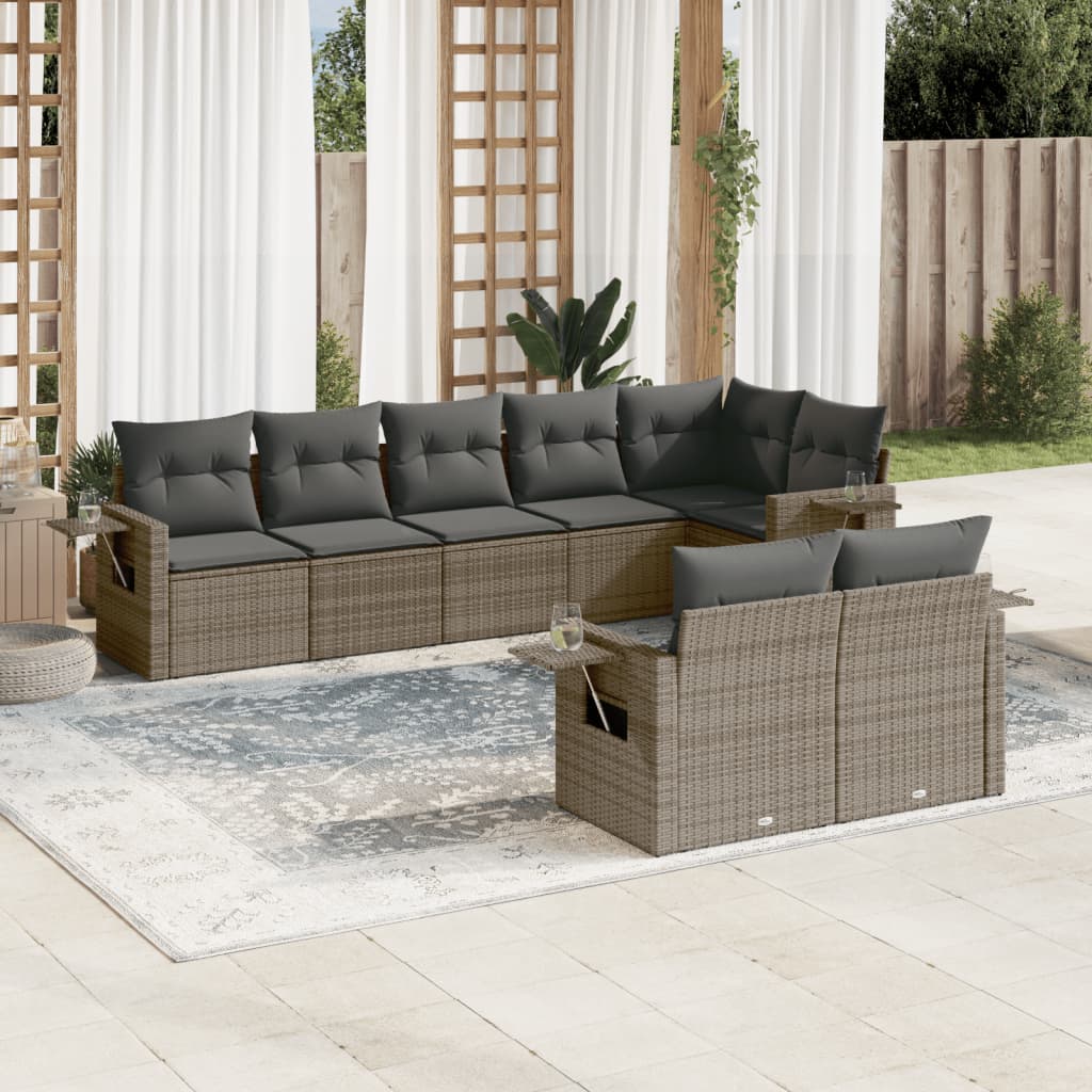 Set Divano Da Giardino 8 Pz Con Cuscini Grigio In Polyrattan