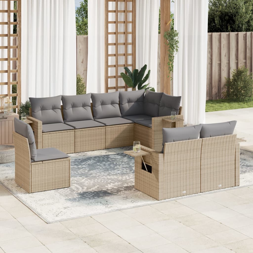 Set Divano Da Giardino 8 Pz Con Cuscini Beige In Polyrattan