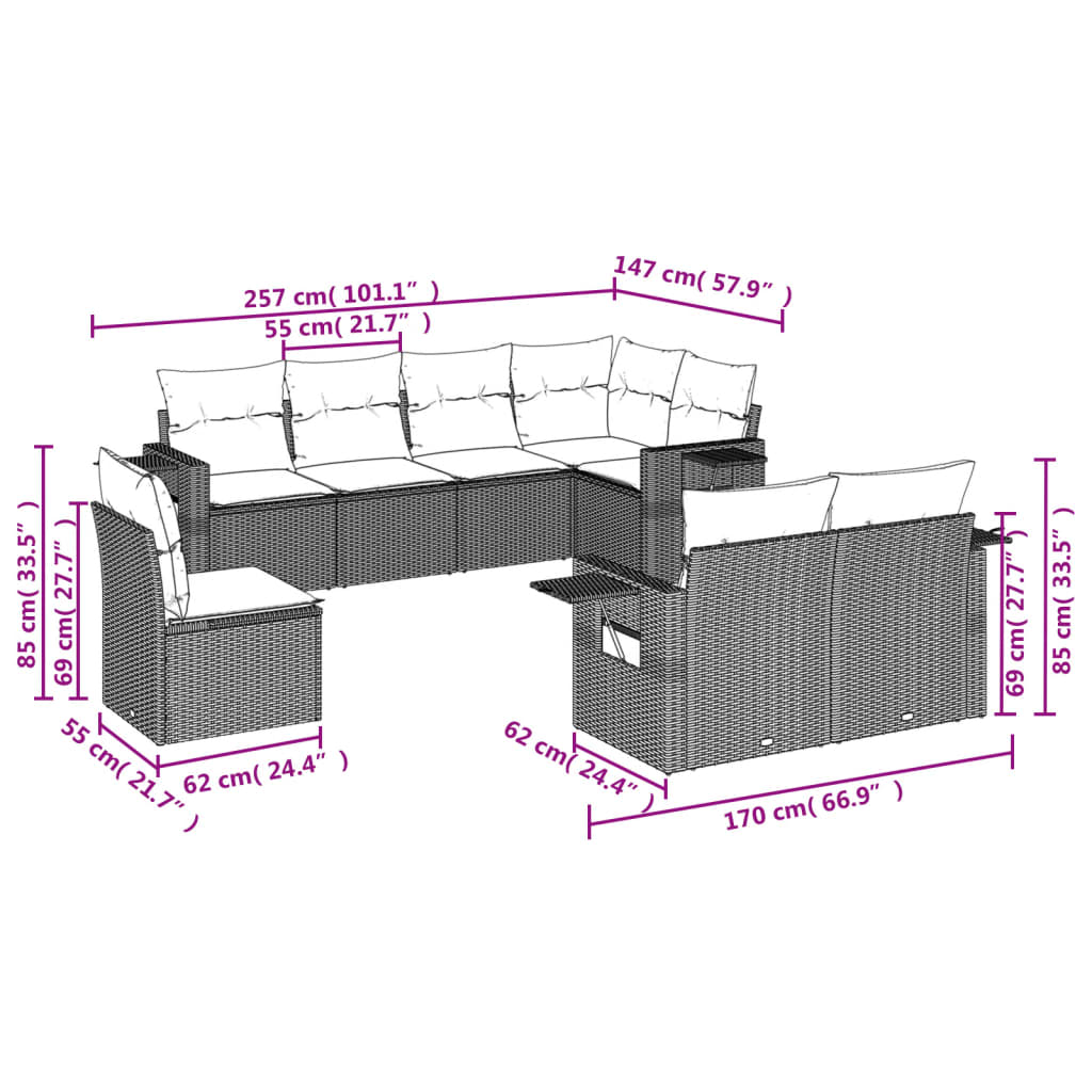 Set Divano Da Giardino 8 Pz Con Cuscini Beige In Polyrattan - Image 3