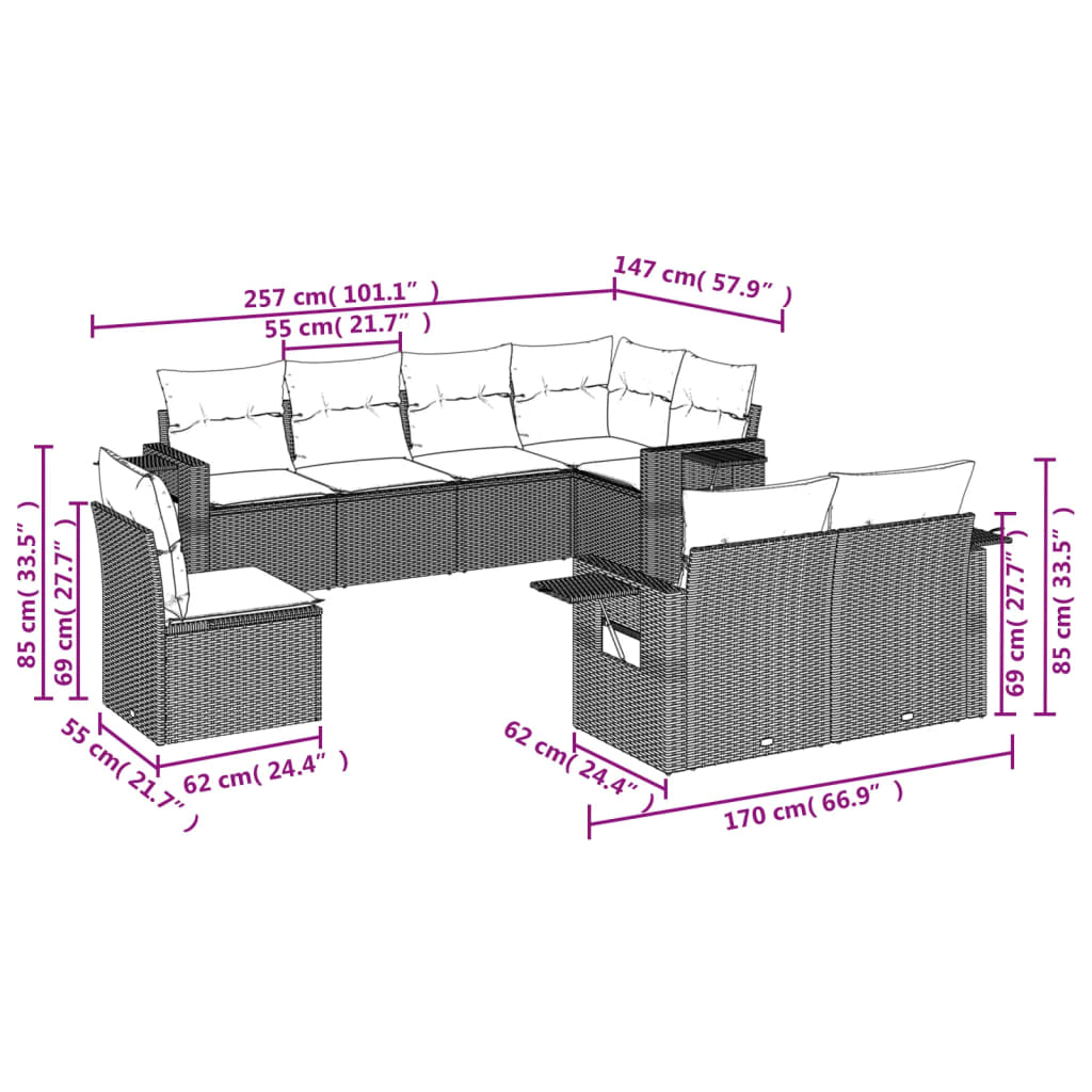 Set Divani Da Giardino 8 Pz Con Cuscini Marrone In Polyrattan - Image 3