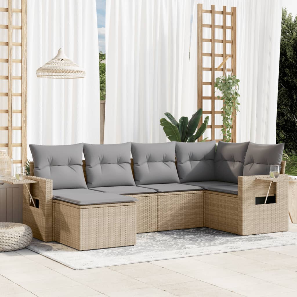 Set Divano Da Giardino 6 Pz Con Cuscini Beige In Polyrattan