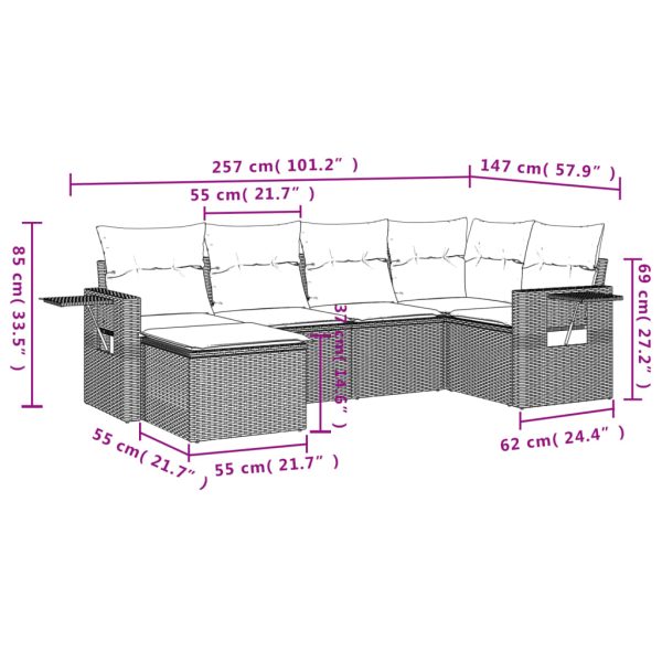 Set Divano Da Giardino 6 Pz Con Cuscini Marrone In Polyrattan - Image 3