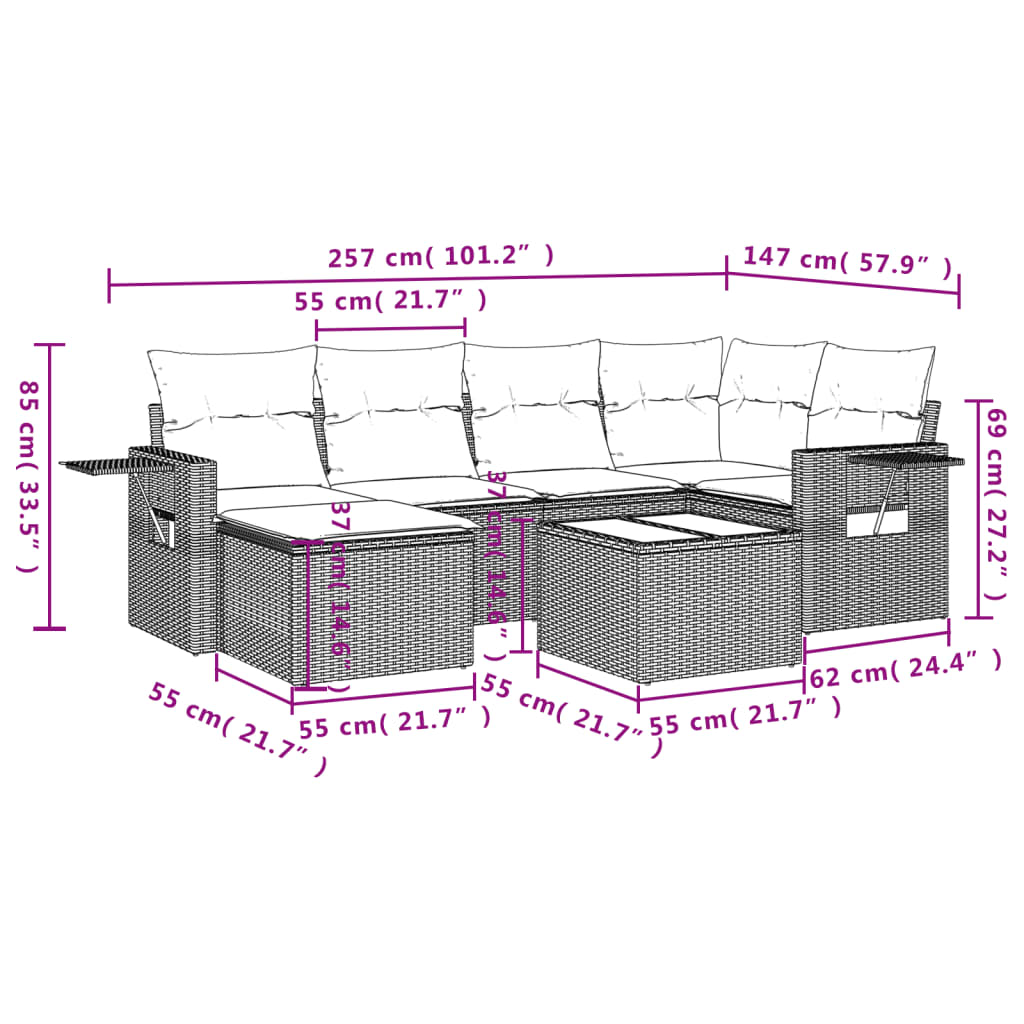 Set Divani Da Giardino Con Cuscini 7pz Nero Polyrattan - Image 3