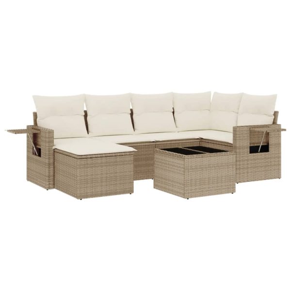 Set Divani Da Giardino 7 Pz Con Cuscini Beige In Polyrattan - Image 2